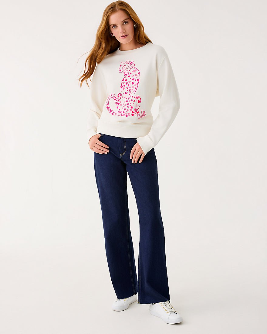 Lilly Pulitzer - Ballad Long Sleeve Sweatshirt - Coconut Love Cat Embroidery