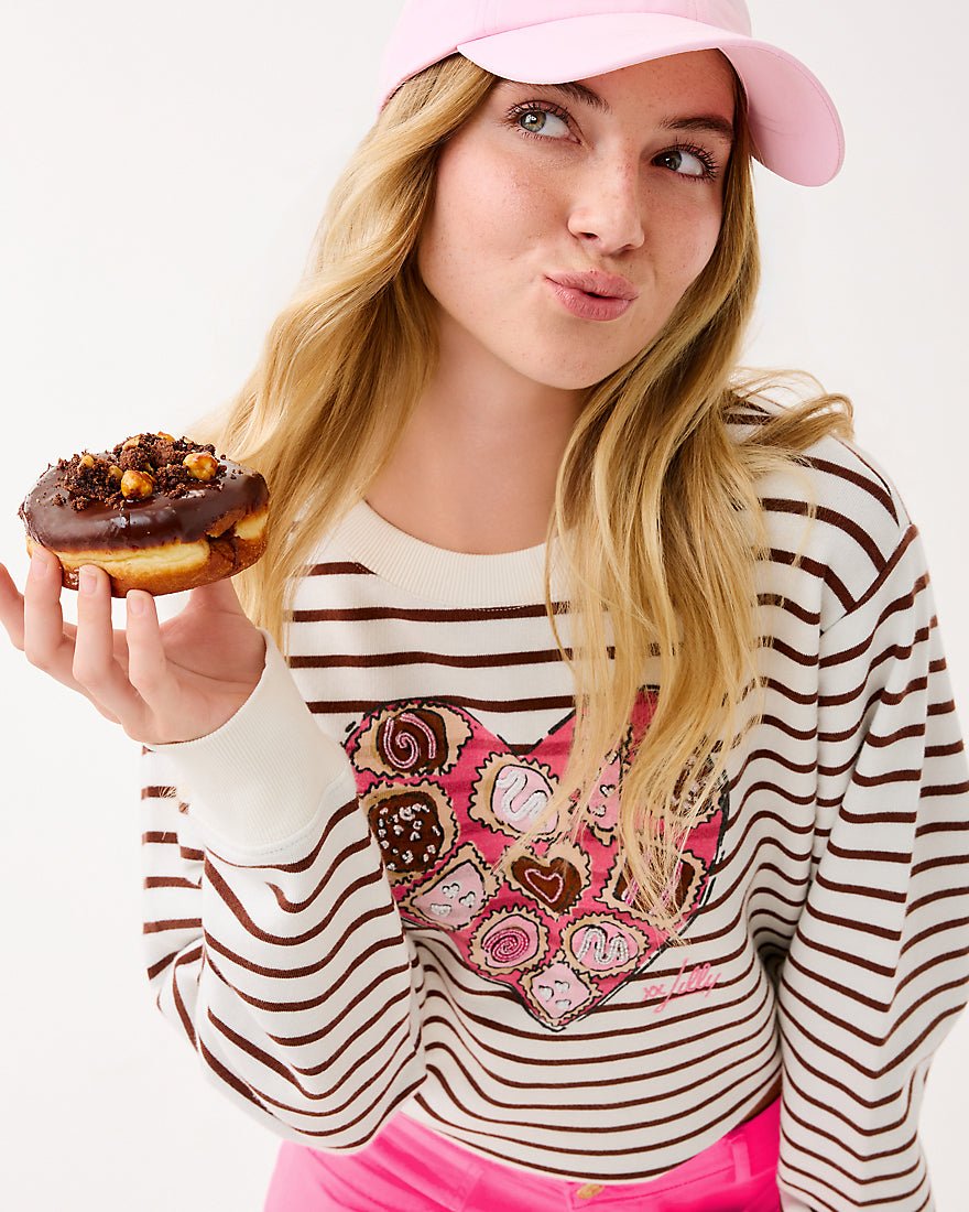 Lilly Pulitzer - Ballad Long Sleeve Sweatshirt - French Roast Box Of Chocolates Embellishment