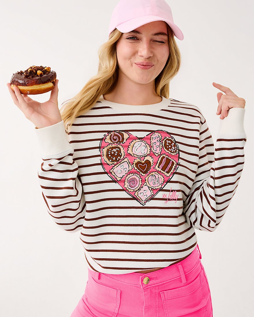 Lilly Pulitzer - Ballad Long Sleeve Sweatshirt - French Roast Box Of Chocolates Embellishment