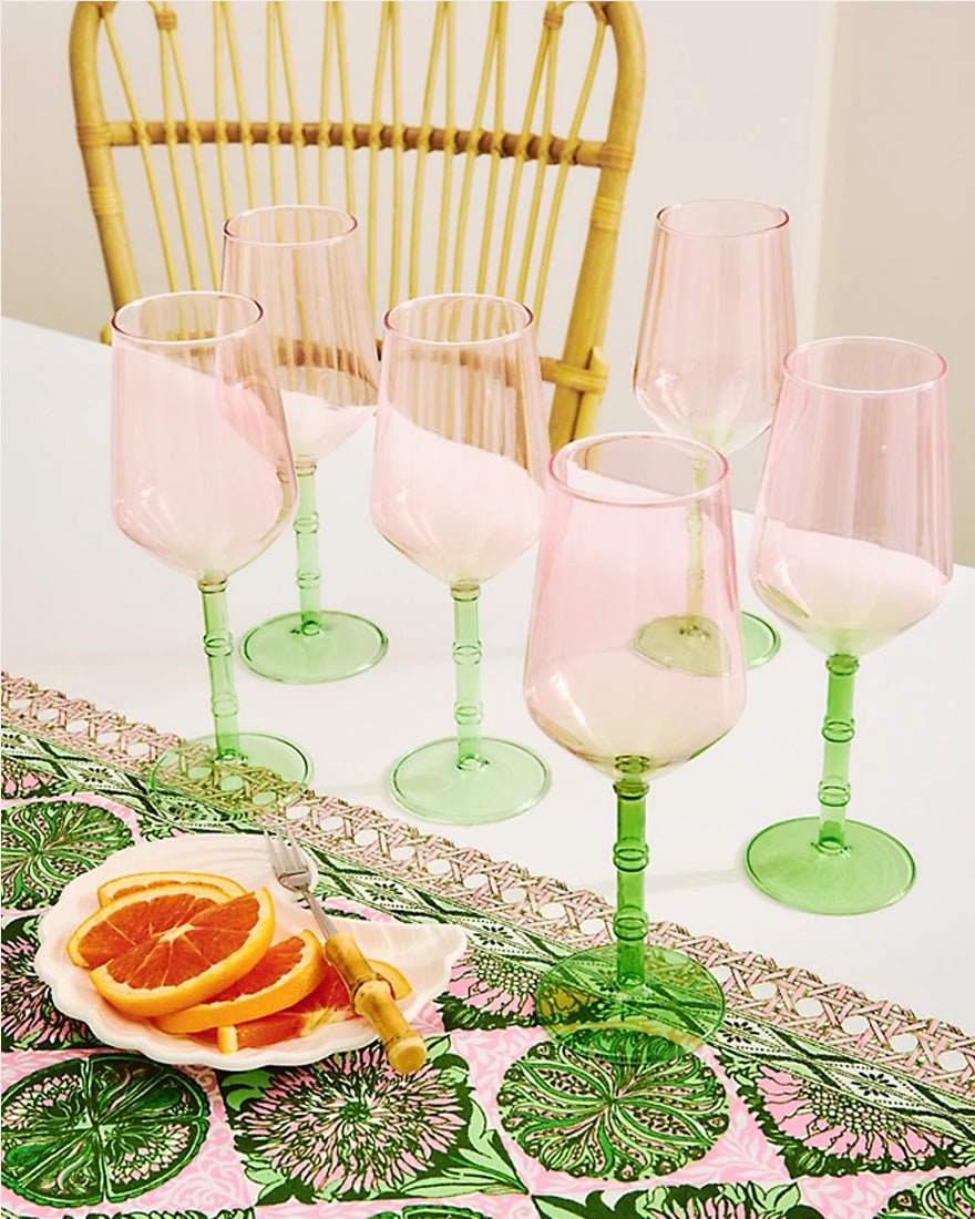 Lilly Pulitzer - Bamboo Wine Glass Set - Festival Bloom Lime Chiffon