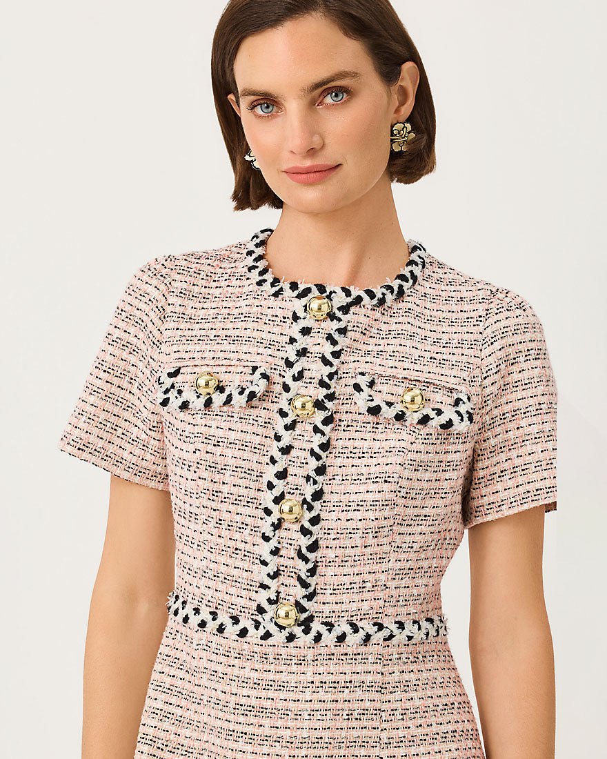 Lilly Pulitzer - Bernette Short Sleeve Boucle Shift Dress - Festival Bloom Ribbon Stripe Boucle
