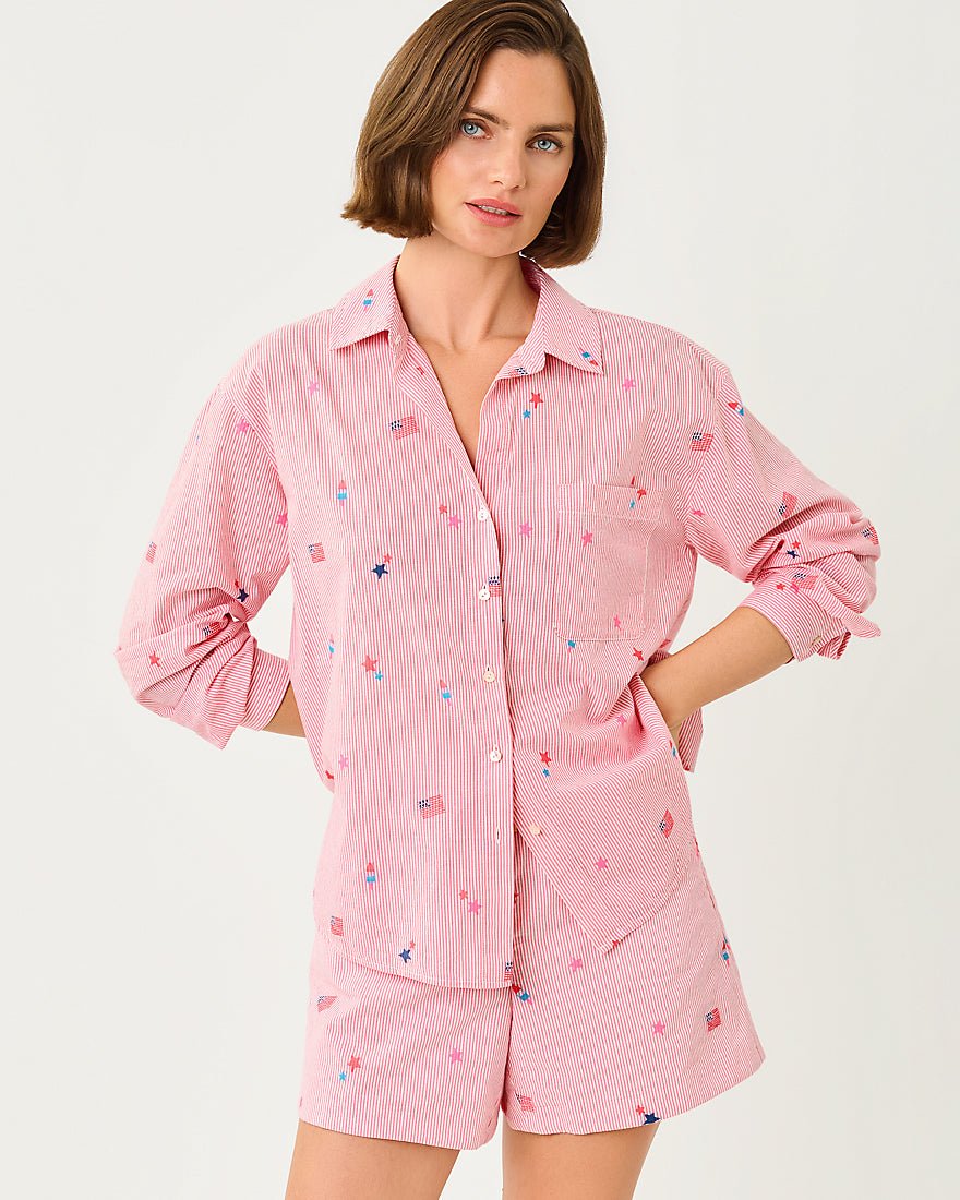Lilly Pulitzer - Bondi Button Down Top - Paradise Punch Its A 250Th Celebration Stripe