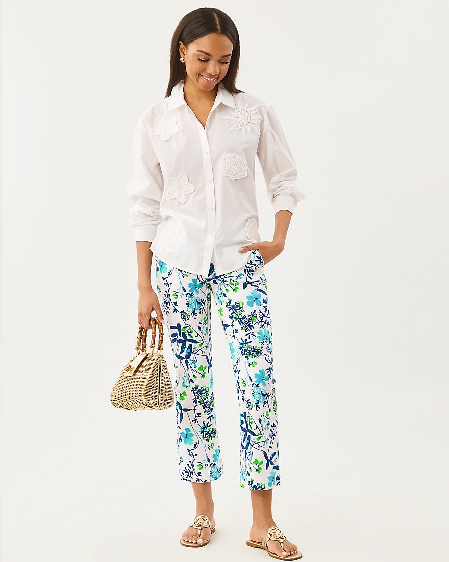 Lilly Pulitzer - Bondi Button Down Top - Resort White Seaside Applique
