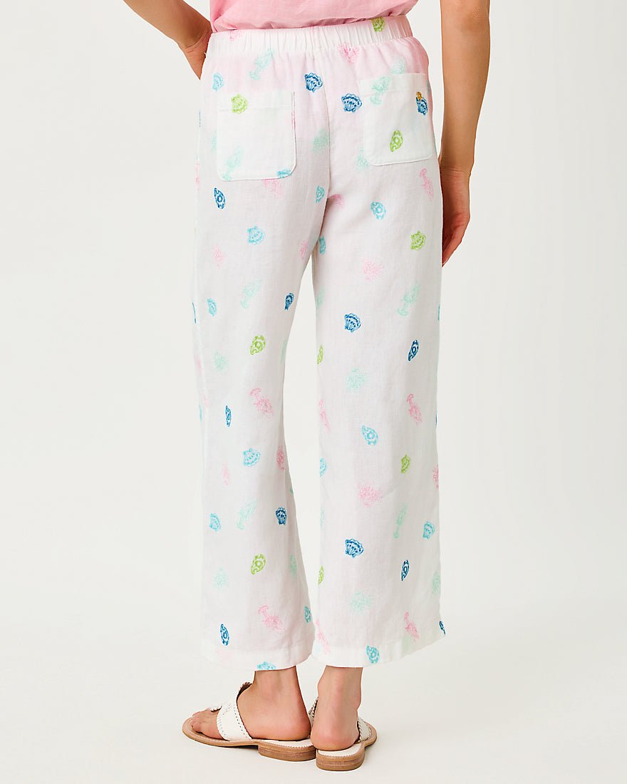 Lilly Pulitzer - Brawley Linen Crop Pant - Multi Beach Treasure Embroidery