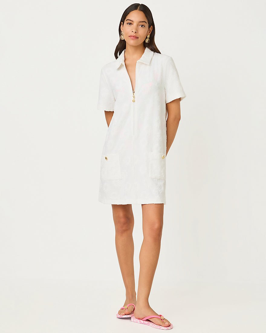 Lilly Pulitzer - Brayton Short Sleeve Terry Cover Up - Resort White Sunny Daisies Towel Terry