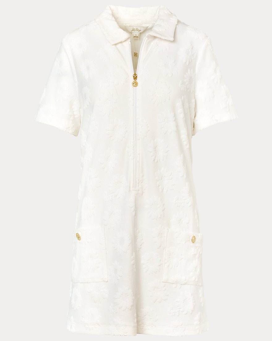 Lilly Pulitzer - Brayton Short Sleeve Terry Cover Up - Resort White Sunny Daisies Towel Terry