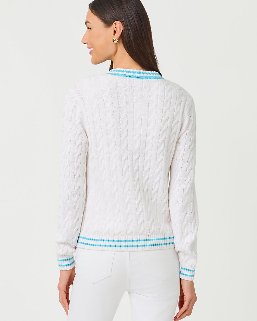 Lilly Pulitzer - Brockton Crew Neck Cardigan - Resort White X Capri Blue Tipping