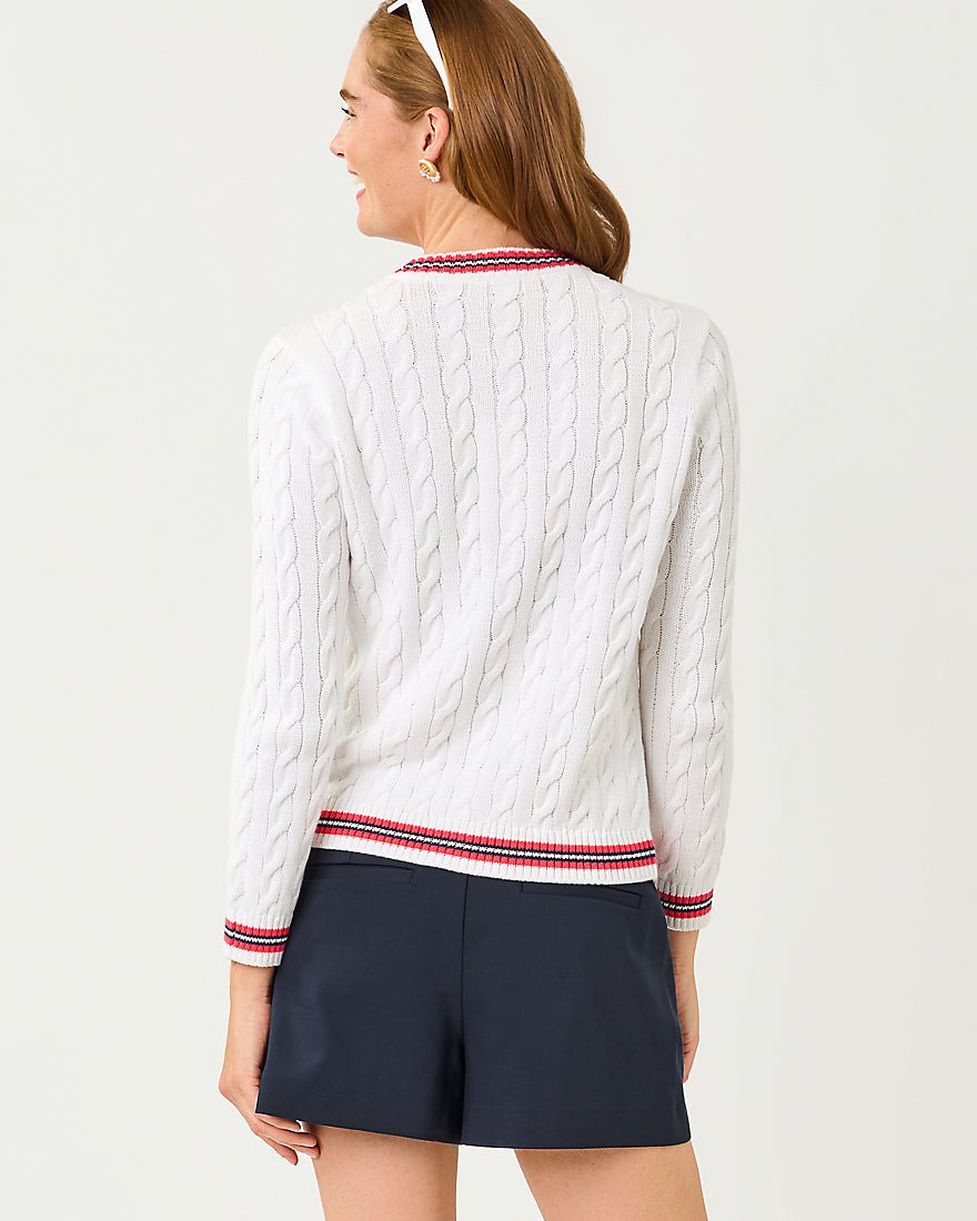 Lilly Pulitzer - Brockton Crew Neck Cardigan - Resort White X Paradise Punch Tipping