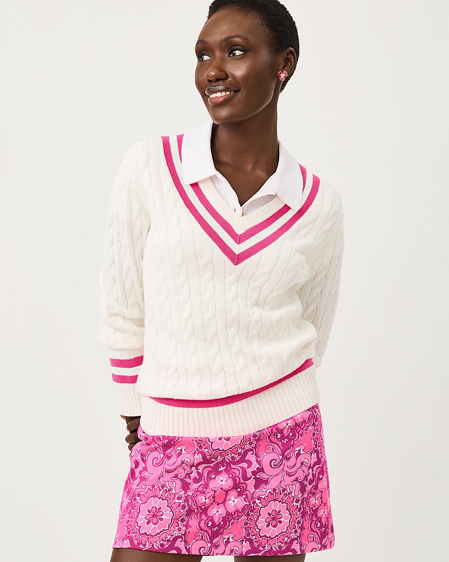 Lilly Pulitzer - Brockton Sweater - Coconut X Pink Aster Tipping