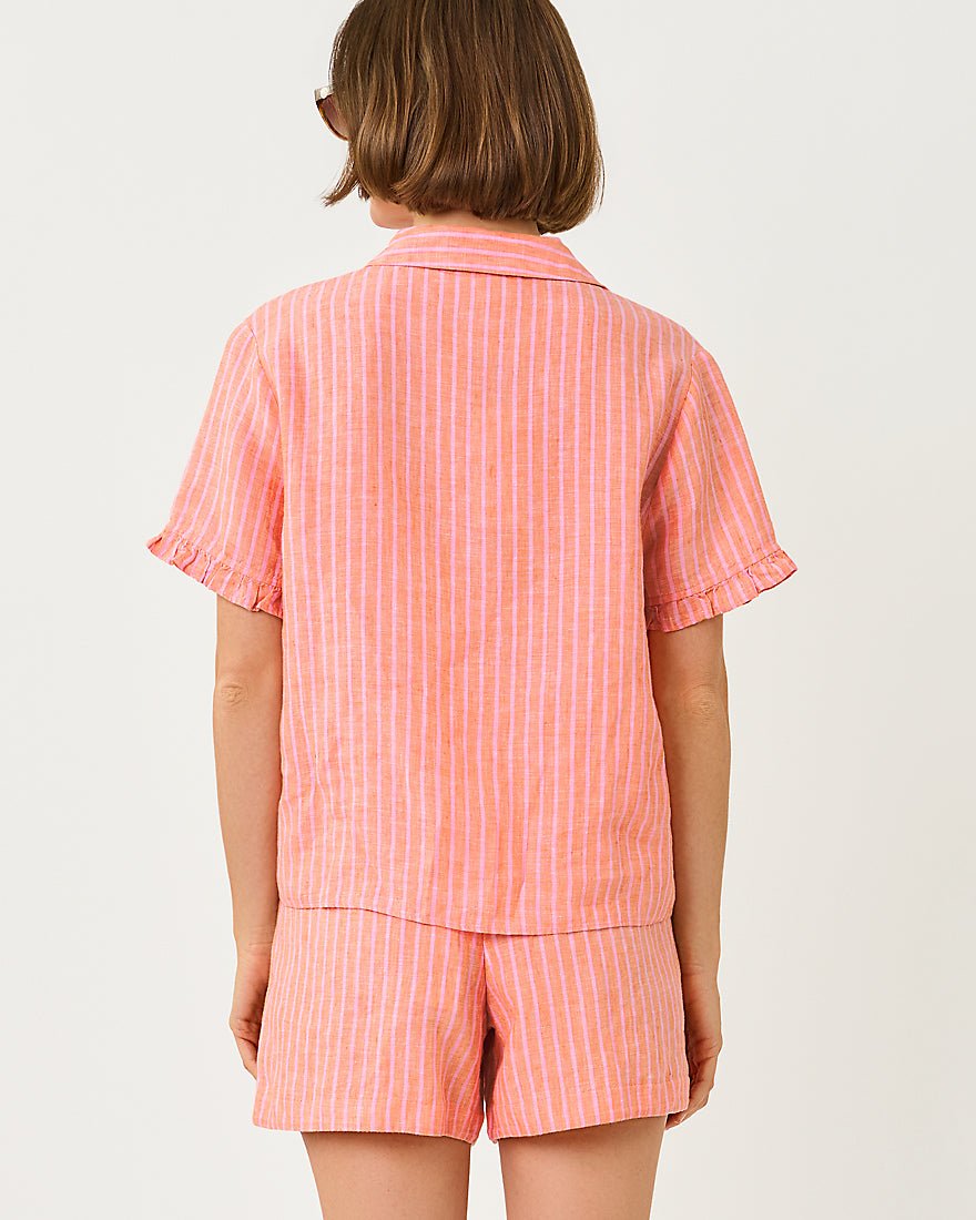 Lilly Pulitzer - Carden Ruffle Top - Sunset Orange X Conch Shell Pink Saint Tropez Stripe