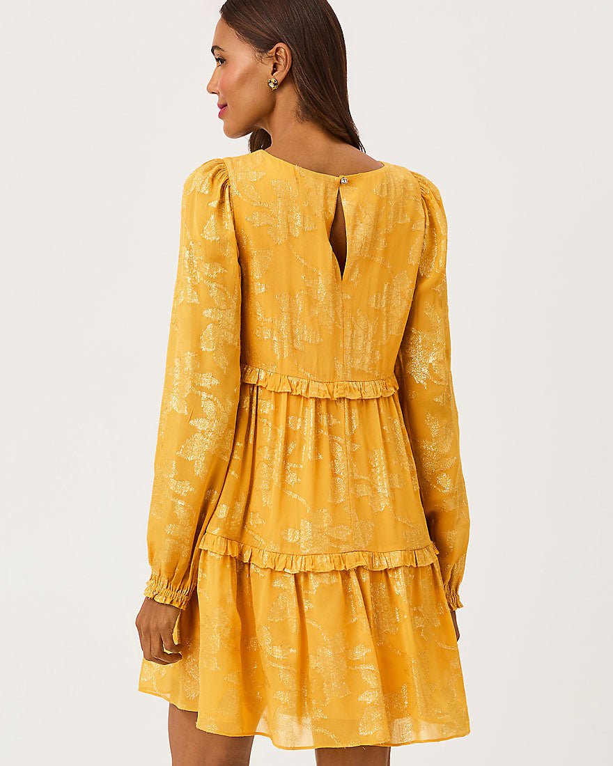 Lilly Pulitzer - Cecile Dress - Topaz Yellow Falling Floral Viscose Metallic Clip