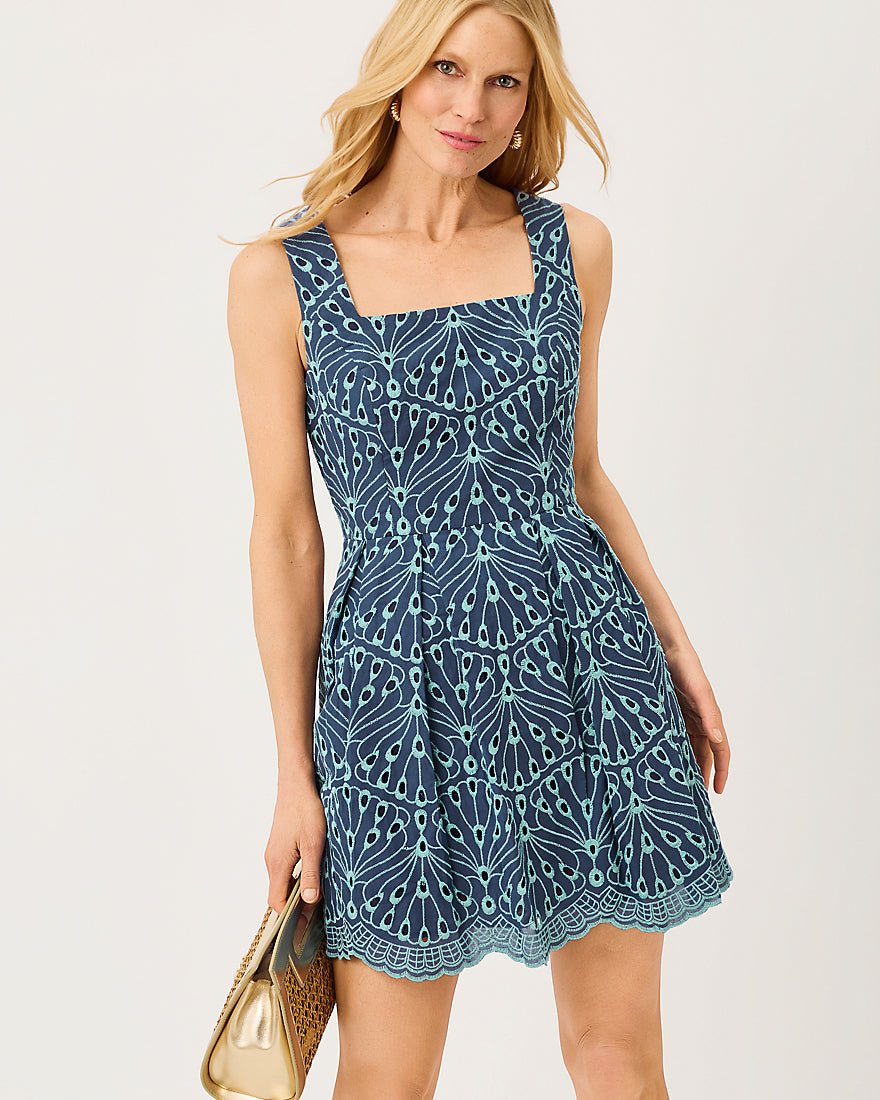 Lilly Pulitzer - Cindy Skirted Romper - Starlight Navy X Capri Blue Queen Scallop Eyelet