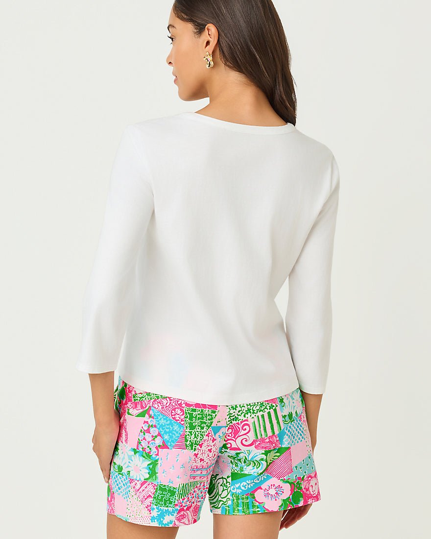 Lilly Pulitzer - Clairmont Three Quarter Sleeved Trimmed Knit Top - Resort White