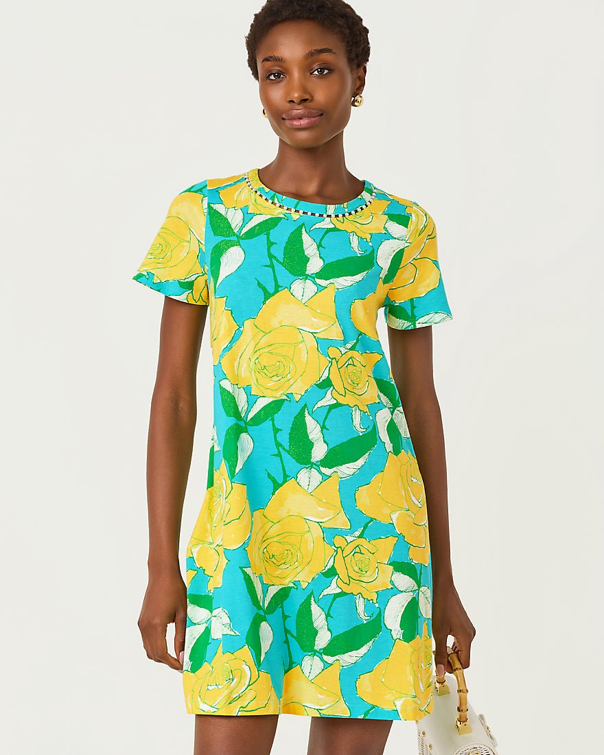 Lilly Pulitzer - Cody Short Sleeve Dress - Blue Curacao Rose Bud