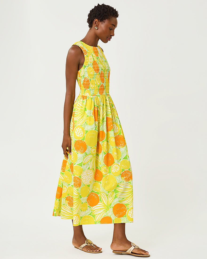Lilly Pulitzer - Daisey Smocked Midi Dress - Island Palm Zesty