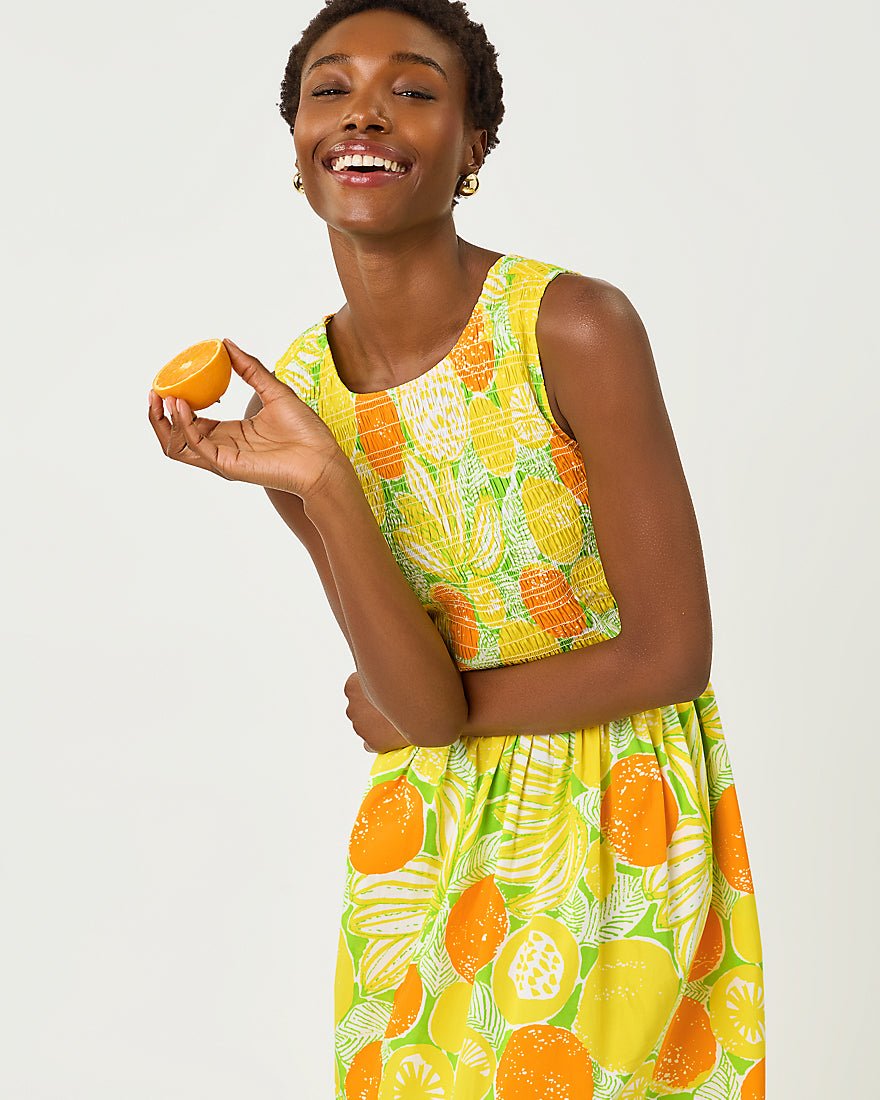 Lilly Pulitzer - Daisey Smocked Midi Dress - Island Palm Zesty
