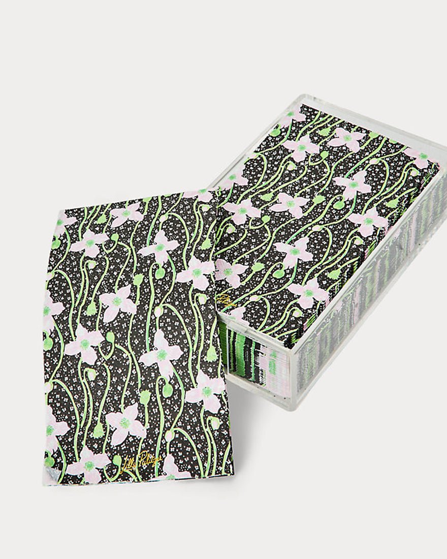 Lilly Pulitzer - Dinner Napkins With Holder - Onyx Blushing Blooms