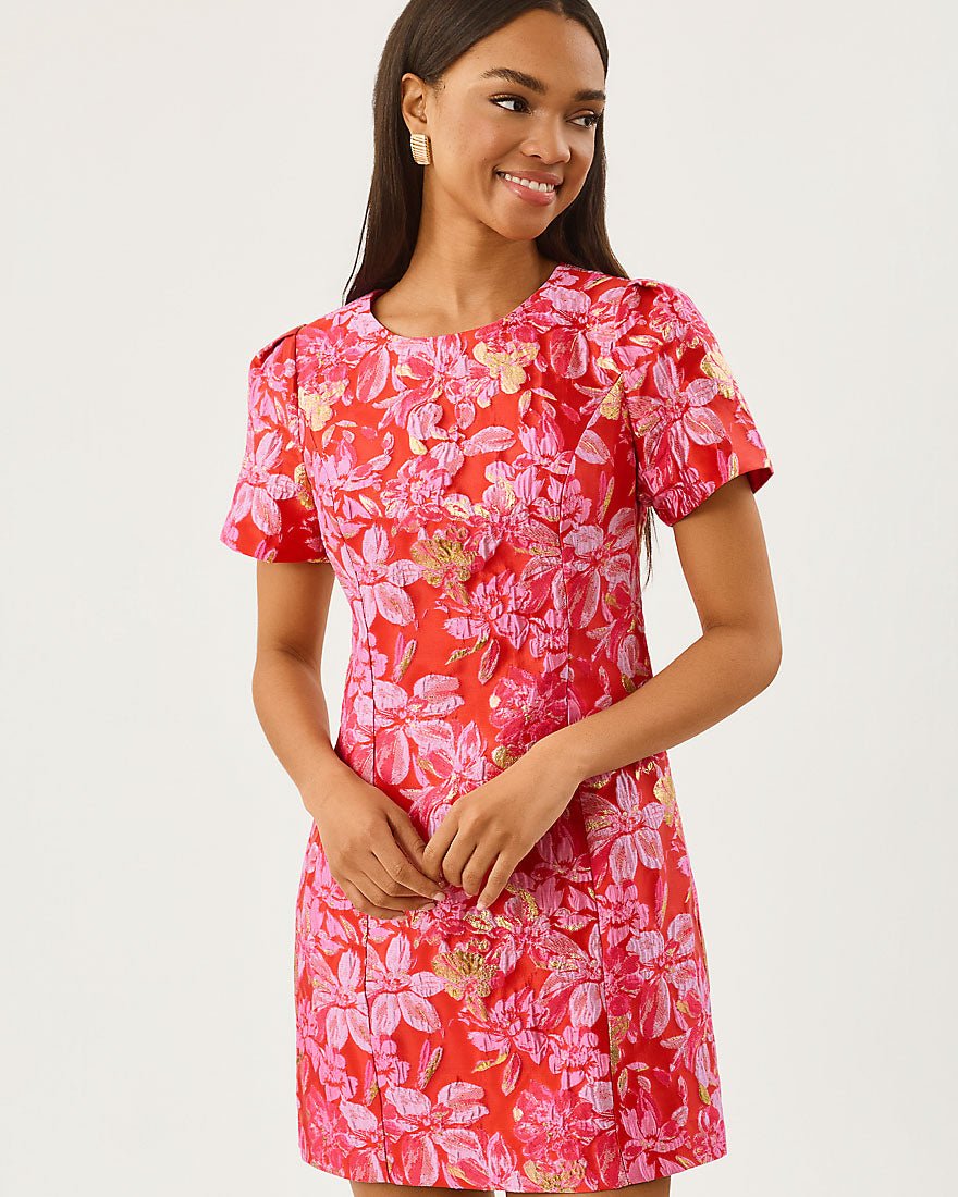 Lilly Pulitzer - Dover Short Sleeve Shift Dress - Brunch Punch Juicy Story Brocade