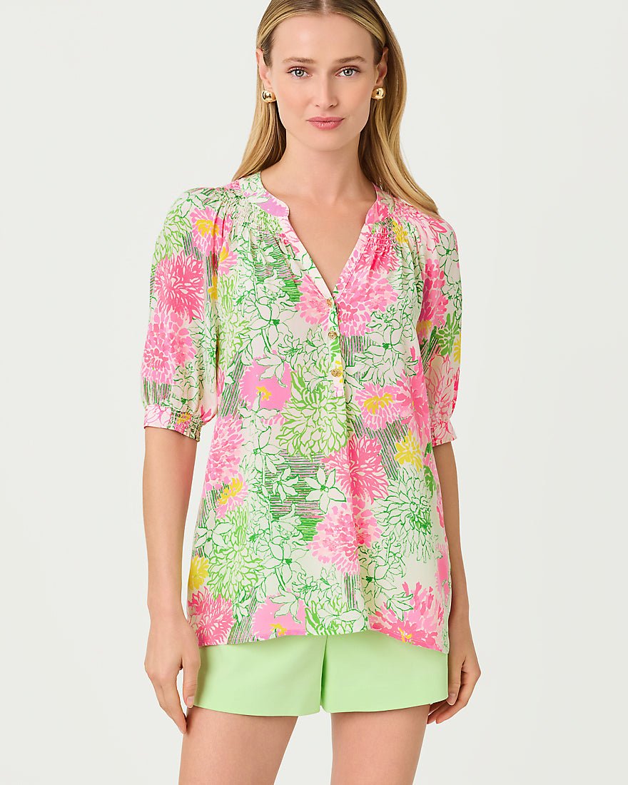 Lilly Pulitzer - Elsa Short Sleeve Top - Resort White Mum Patch