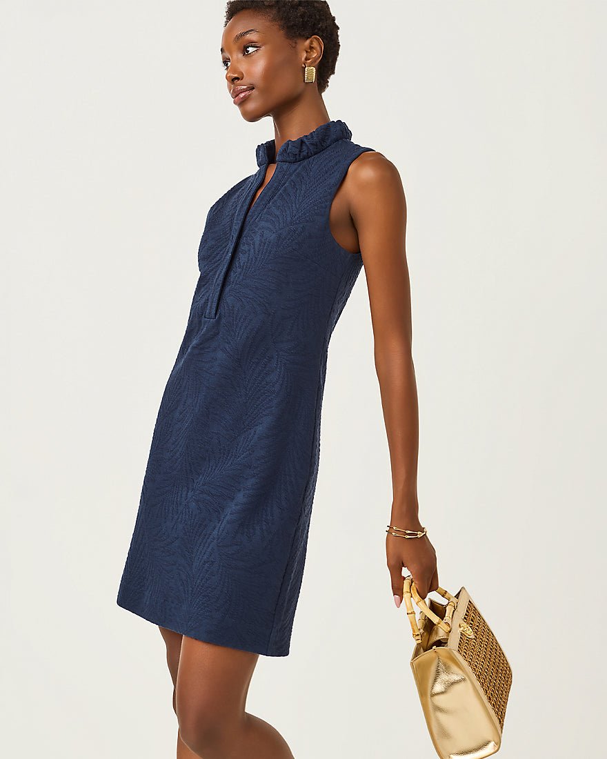Lilly Pulitzer - Elsey Shift Dress - Low Tide Navy Leafy Knit Pucker Jacquard