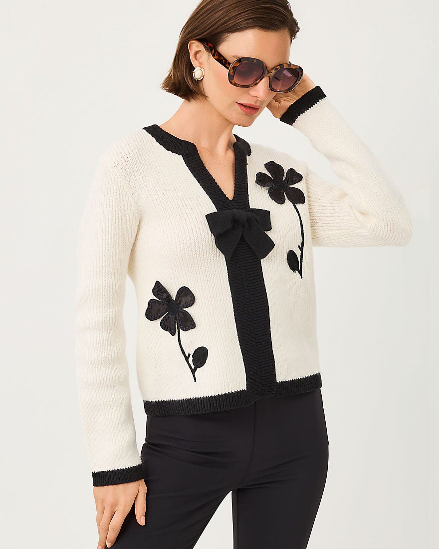 Lilly Pulitzer - Esmeralda Sweater - Coconut Fancy Fleur Applique