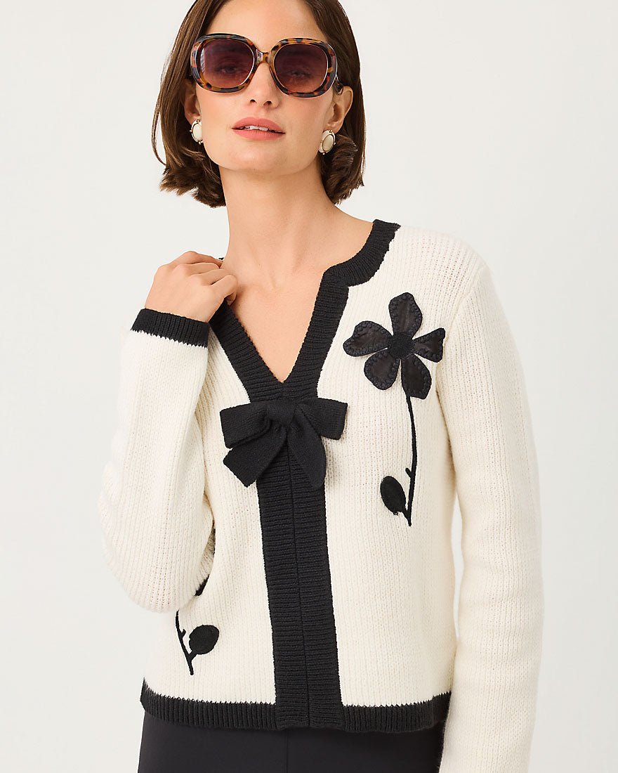 Lilly Pulitzer - Esmeralda Sweater - Coconut Fancy Fleur Applique