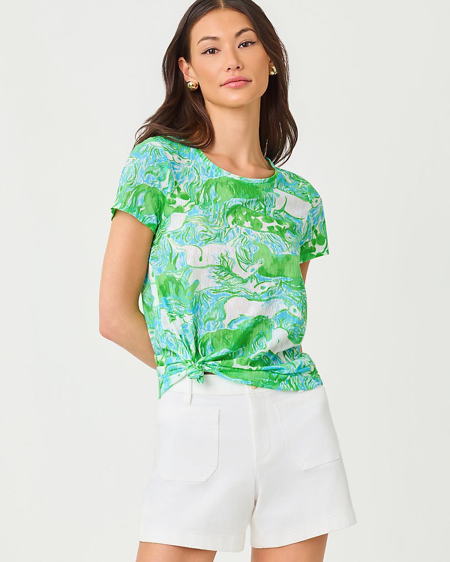 Lilly Pulitzer - Etta Scoop Neck Top - Capri Blue Galloping Gals