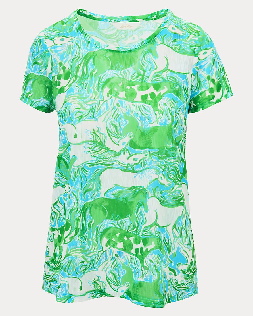 Lilly Pulitzer - Etta Scoop Neck Top - Capri Blue Galloping Gals