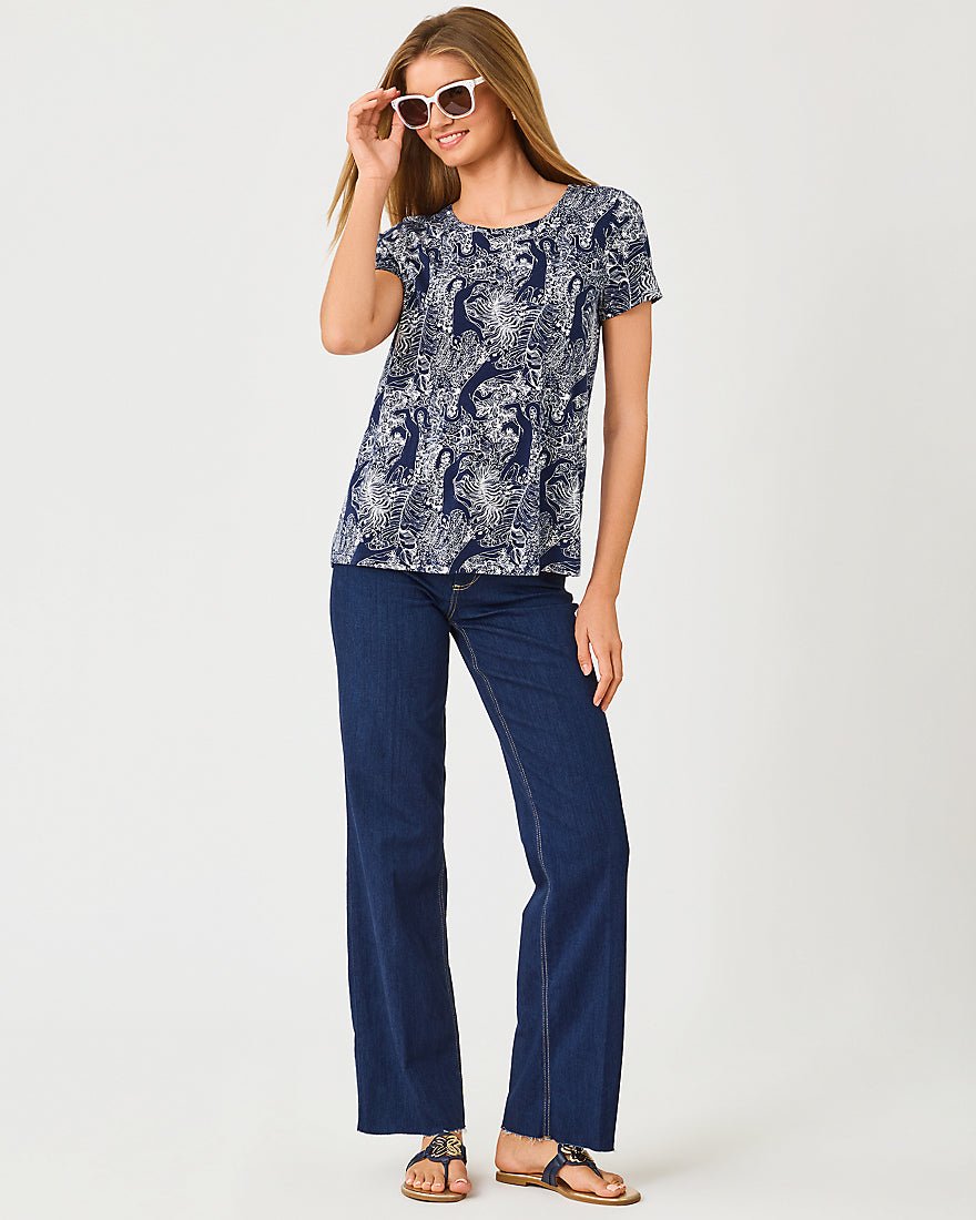 Lilly Pulitzer - Etta Scoop Neck Top - Low Tide Navy Lil Palm Prowl