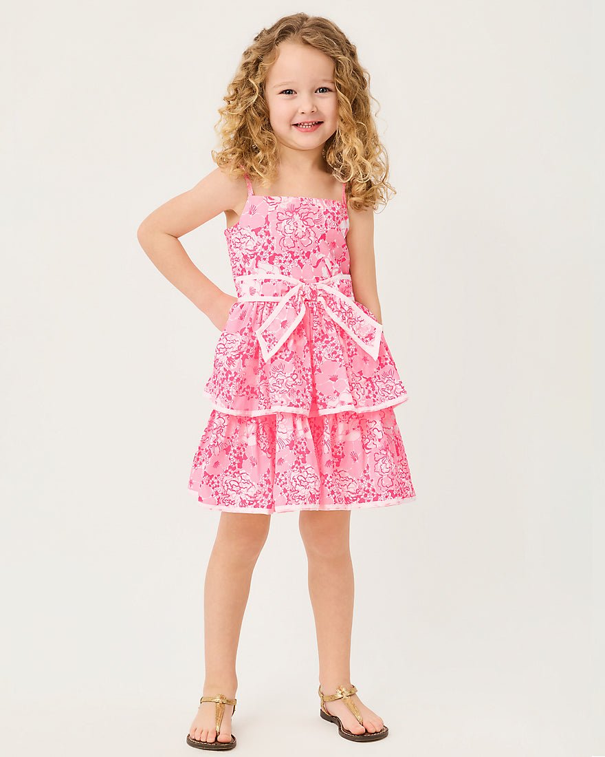 Lilly Pulitzer - Girls Ambie Ruffle Dress - Conch Shell Pink Burst Of Joy