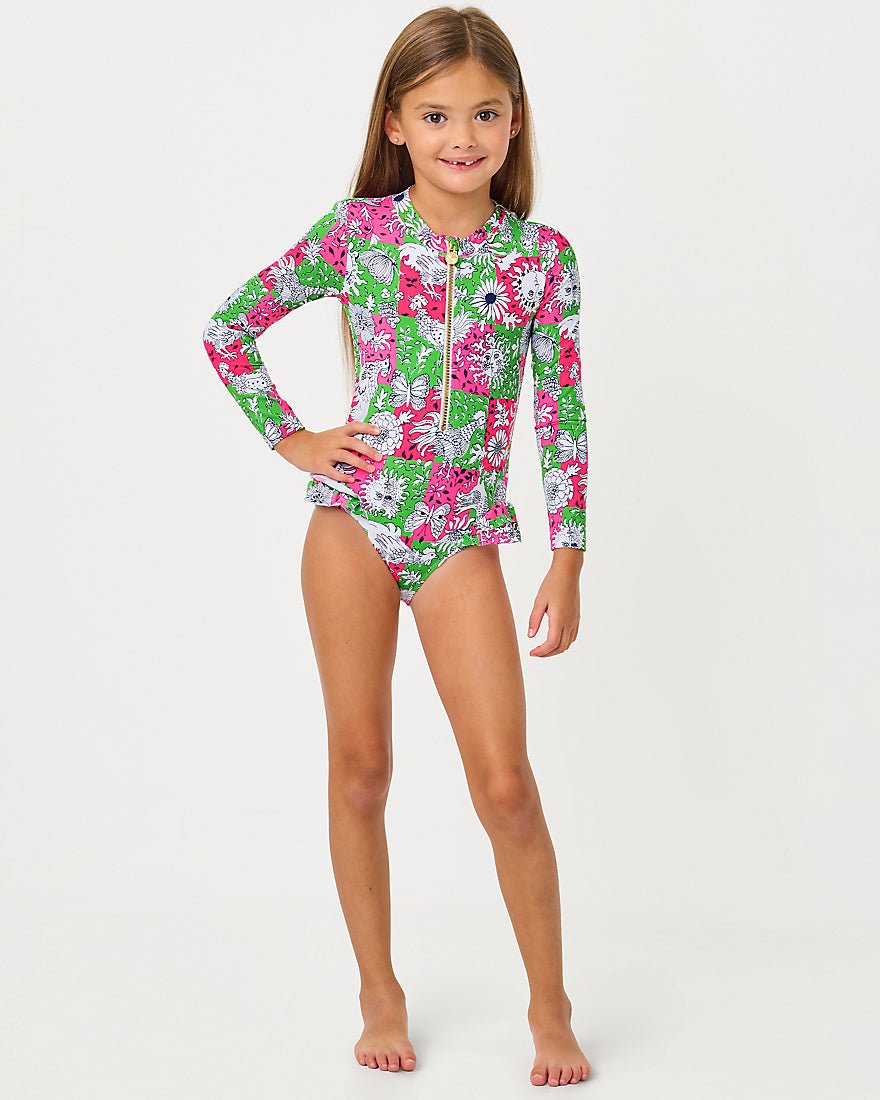 Lilly Pulitzer - Girls Denning Rashguard Upf 50 Plus - Cherry Blossom Pink Lil Chicken Check