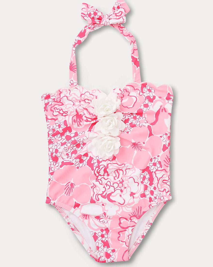 Lilly Pulitzer - Girls Maddie Flower Swimsuit - Conch Shell Pink Burst Of Joy