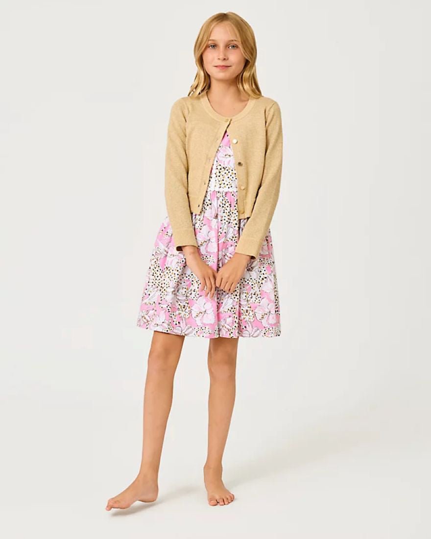 Lilly Pulitzer - Girls Mini Amalia Cardigan - Wicker Tan Metallic