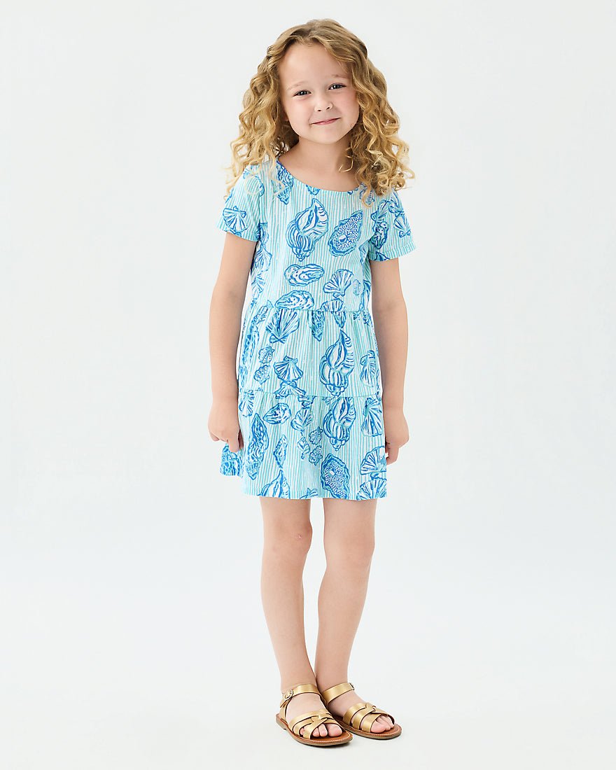 Lilly Pulitzer - Girls Mini Geanna Short Sleeve Dress - Fresh Water Blue Cool As Shell
