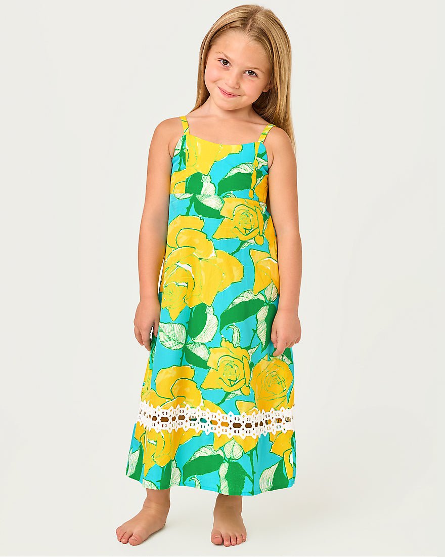 Lilly Pulitzer - Girls Mini Haliey Midi Dress - Blue Curacao Rose Bud
