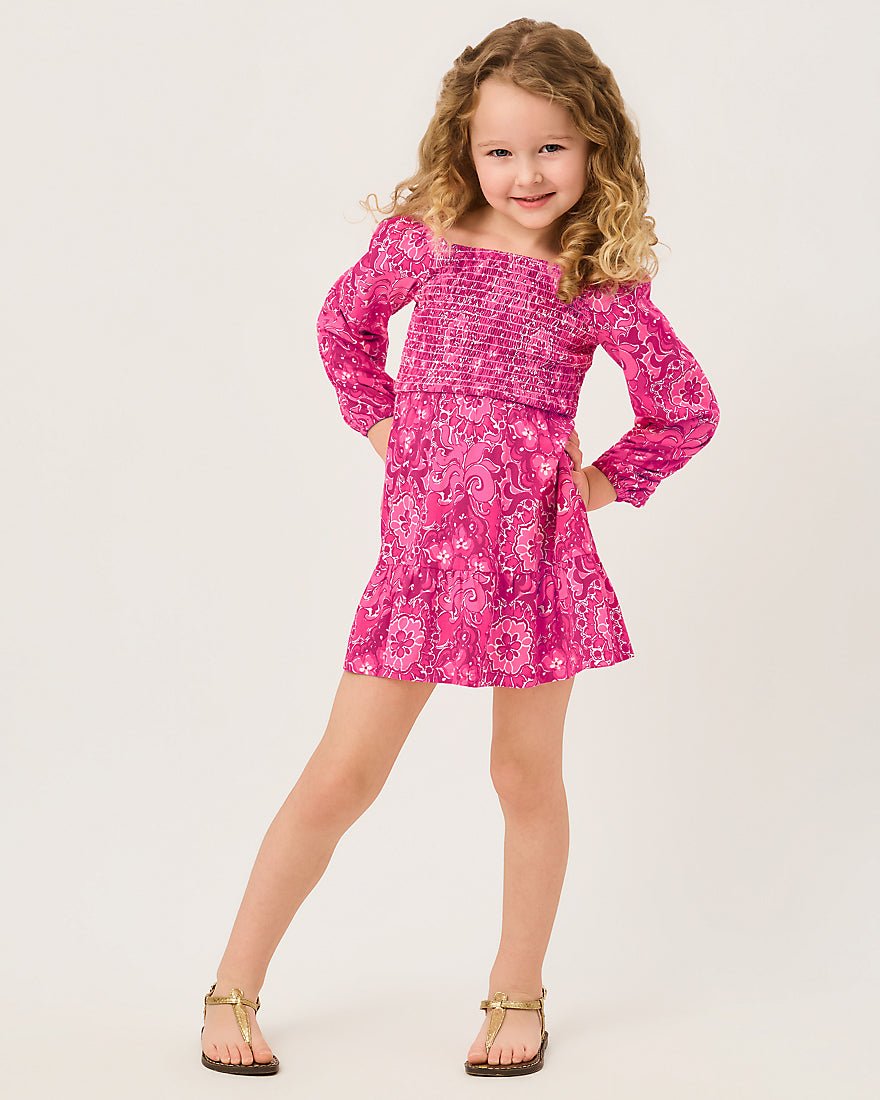 Lilly Pulitzer - Girls Mini Jilly Long Sleeved Dress - Pink Aster The Casbah Allover