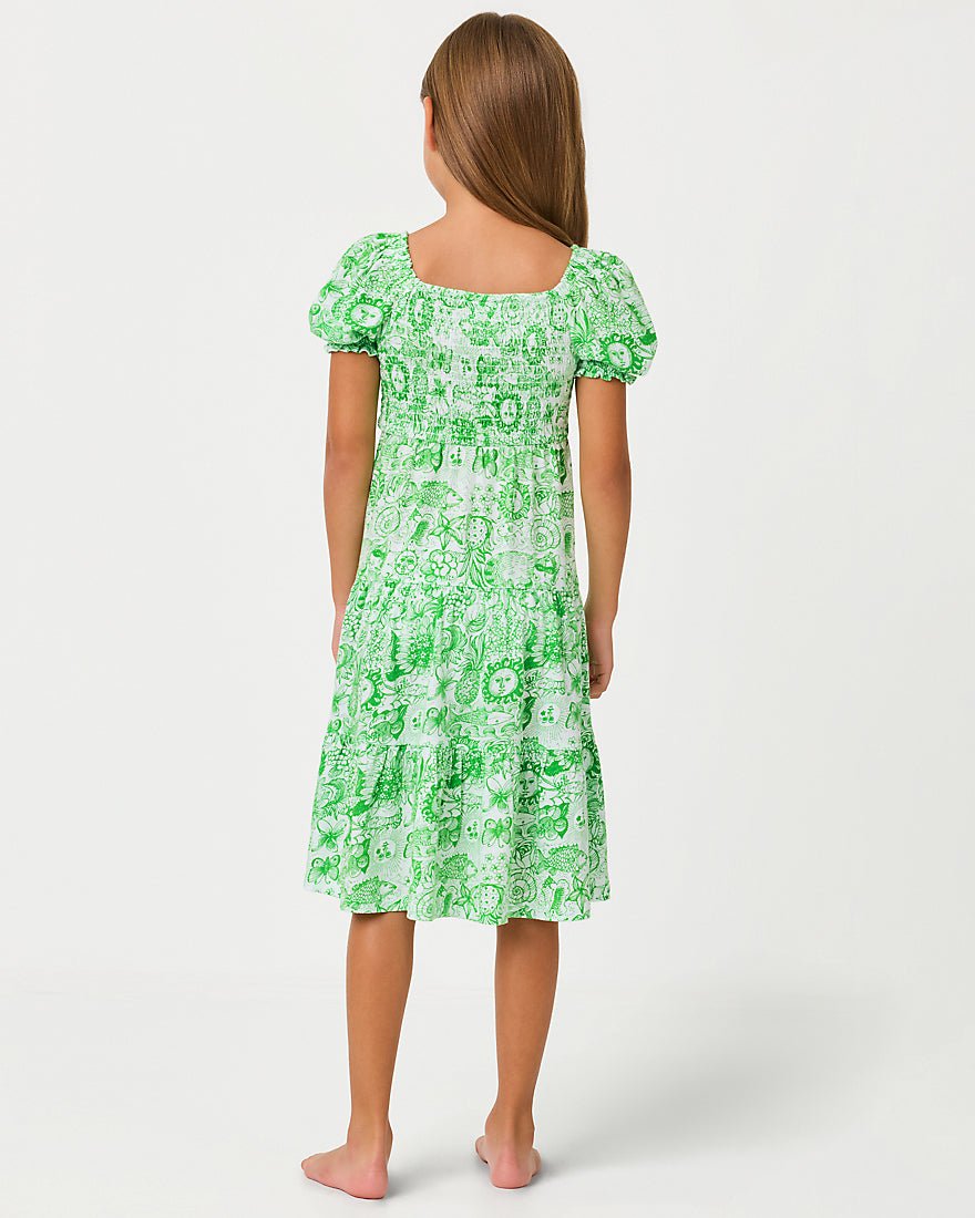 Lilly Pulitzer - Girls Mini Jilly Sleeved Midi Dress - Putting Green Lil Fleur De Lilly