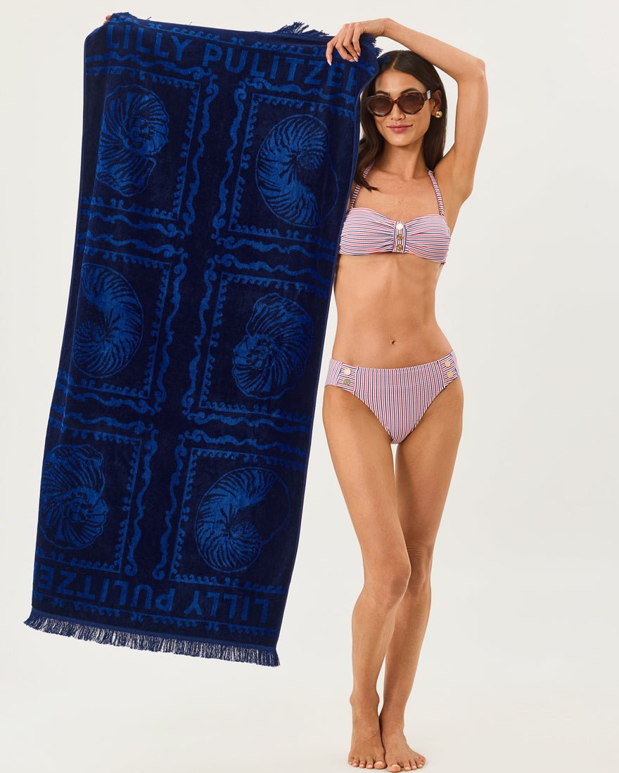 Lilly Pulitzer - Gwp Jacquard Beach Towel - Low Tide Navy Shell Shine