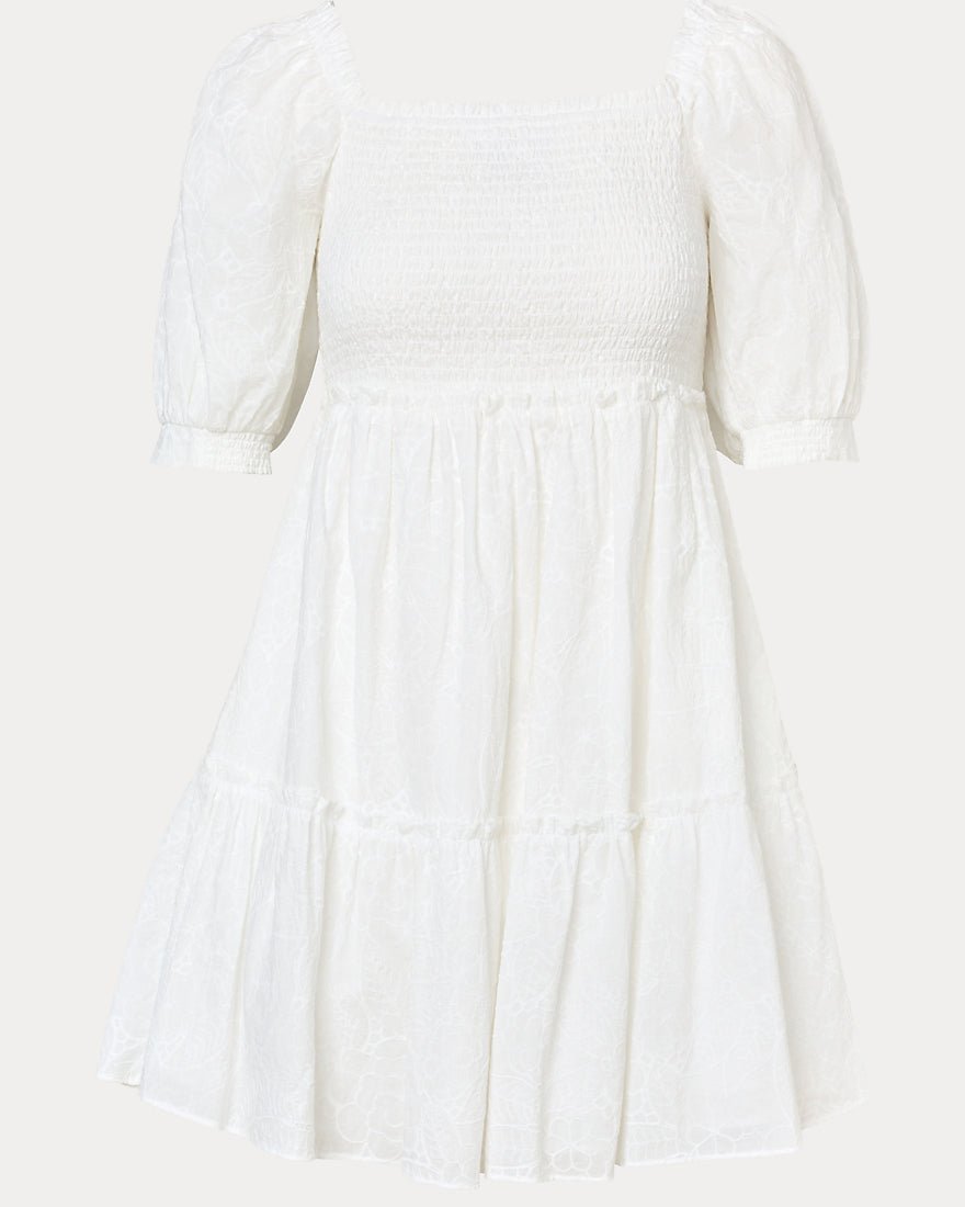 Lilly Pulitzer - Hadly Short Sleeve Smocked Dress - Resort White Sunshowers Embroidery