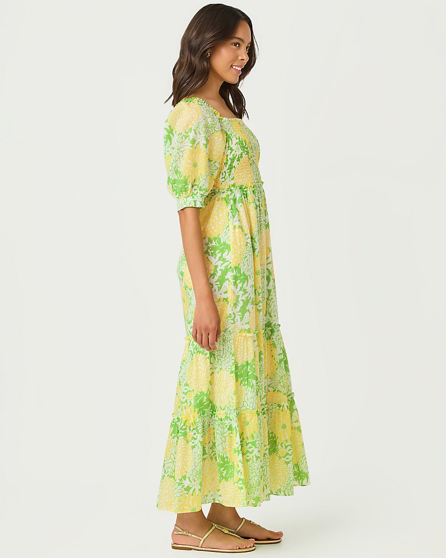 Lilly Pulitzer - Hadly Short Sleeve Smocked Maxi Dress - Crocodile Green Mumbo Jumbo