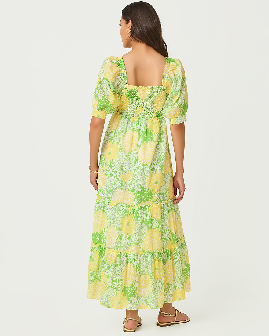 Lilly Pulitzer - Hadly Short Sleeve Smocked Maxi Dress - Crocodile Green Mumbo Jumbo