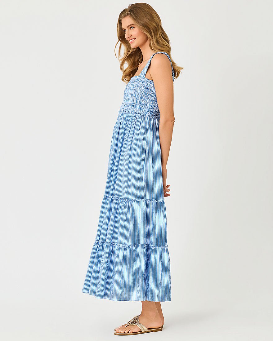 Lilly Pulitzer - Hadly Smocked Maxi Dress - Blue Flare Ltwt Oxford Stripe