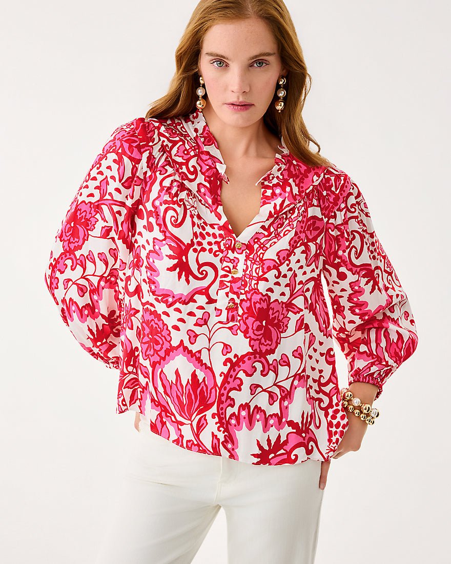 Lilly Pulitzer - Japhia Long Sleeve Top - Coconut Spicy Socialite