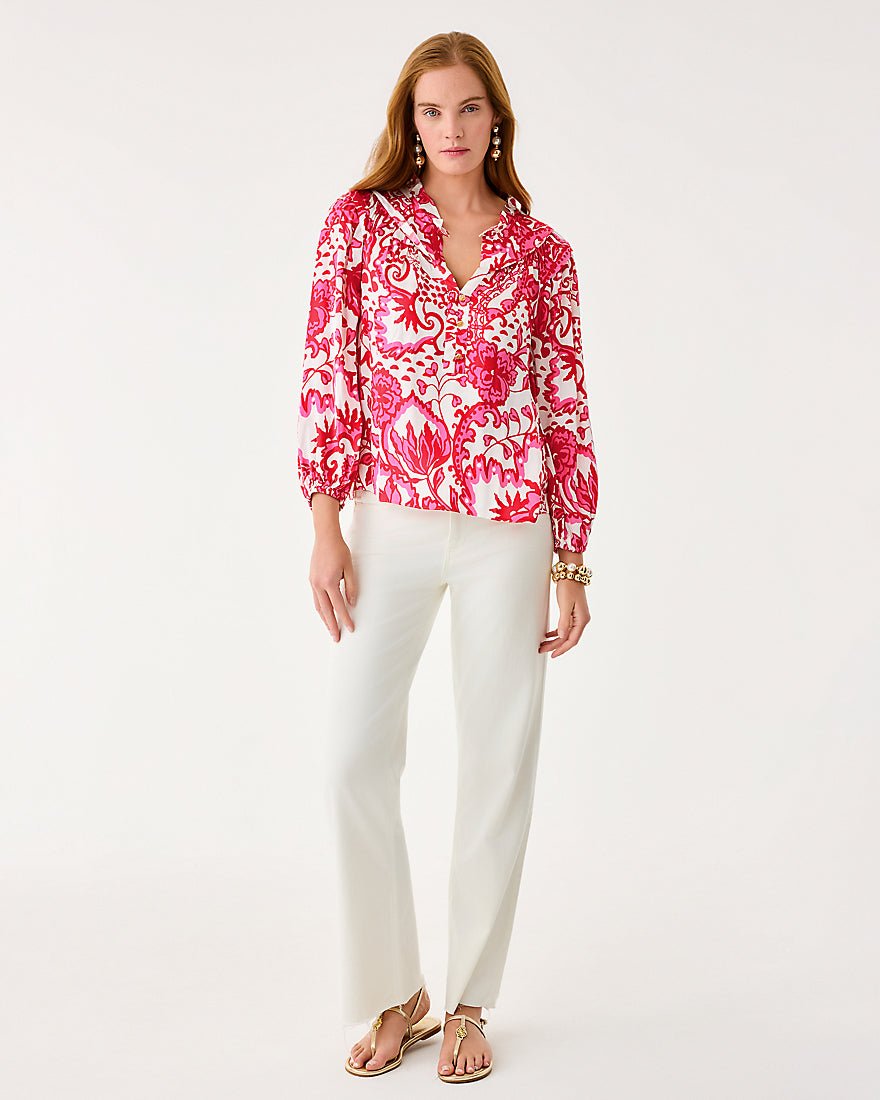 Lilly Pulitzer - Japhia Long Sleeve Top - Coconut Spicy Socialite