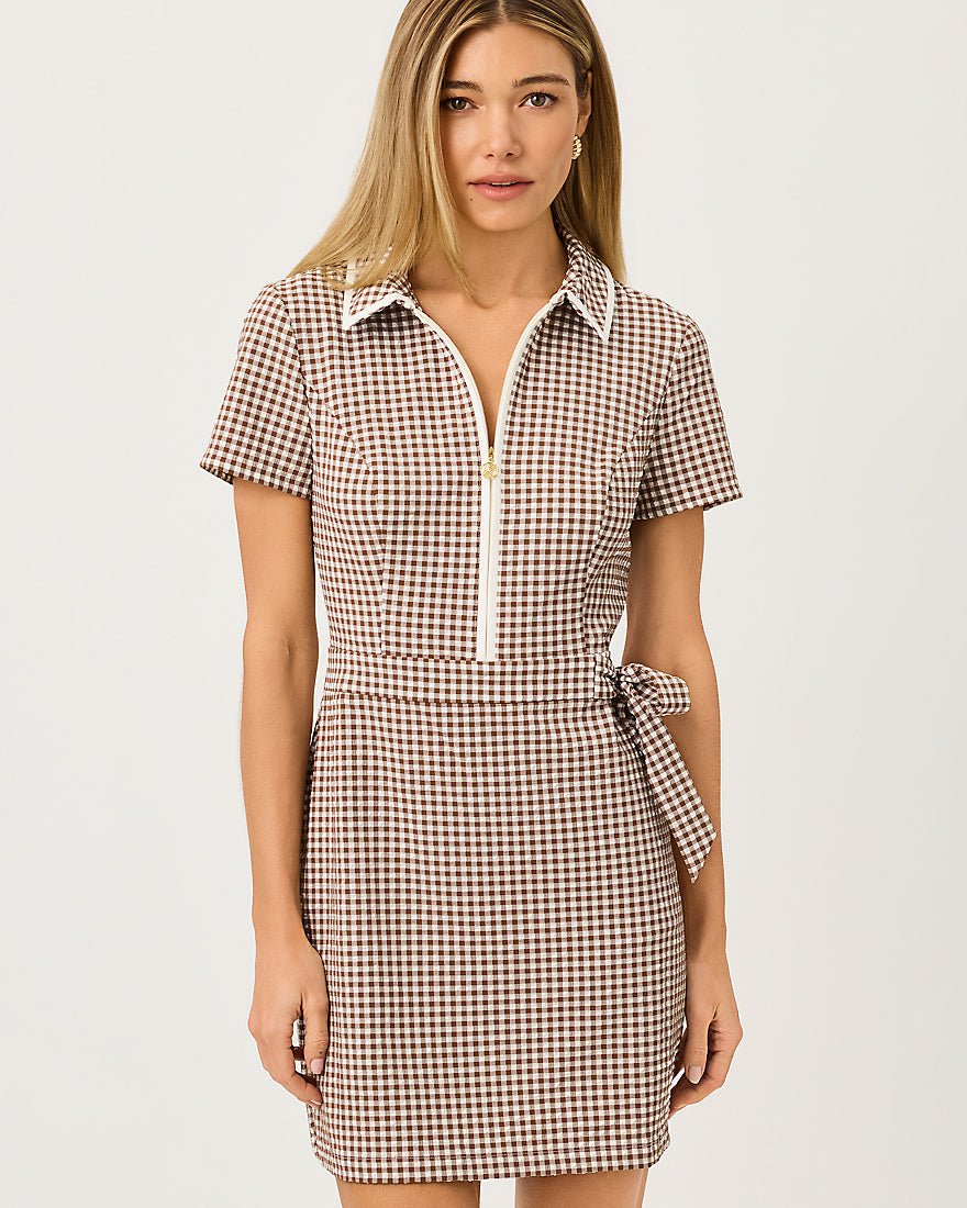 Lilly Pulitzer - Kathy Short Sleeve Tie Dress - Coco Beach Mini Performance Gingham