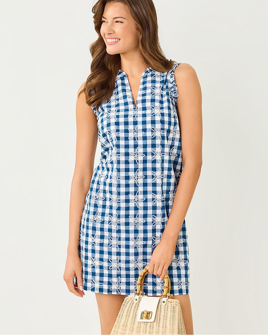 Lilly Pulitzer - Kavalla Dress - Starlight Navy Starfishing Embroidered Gingham