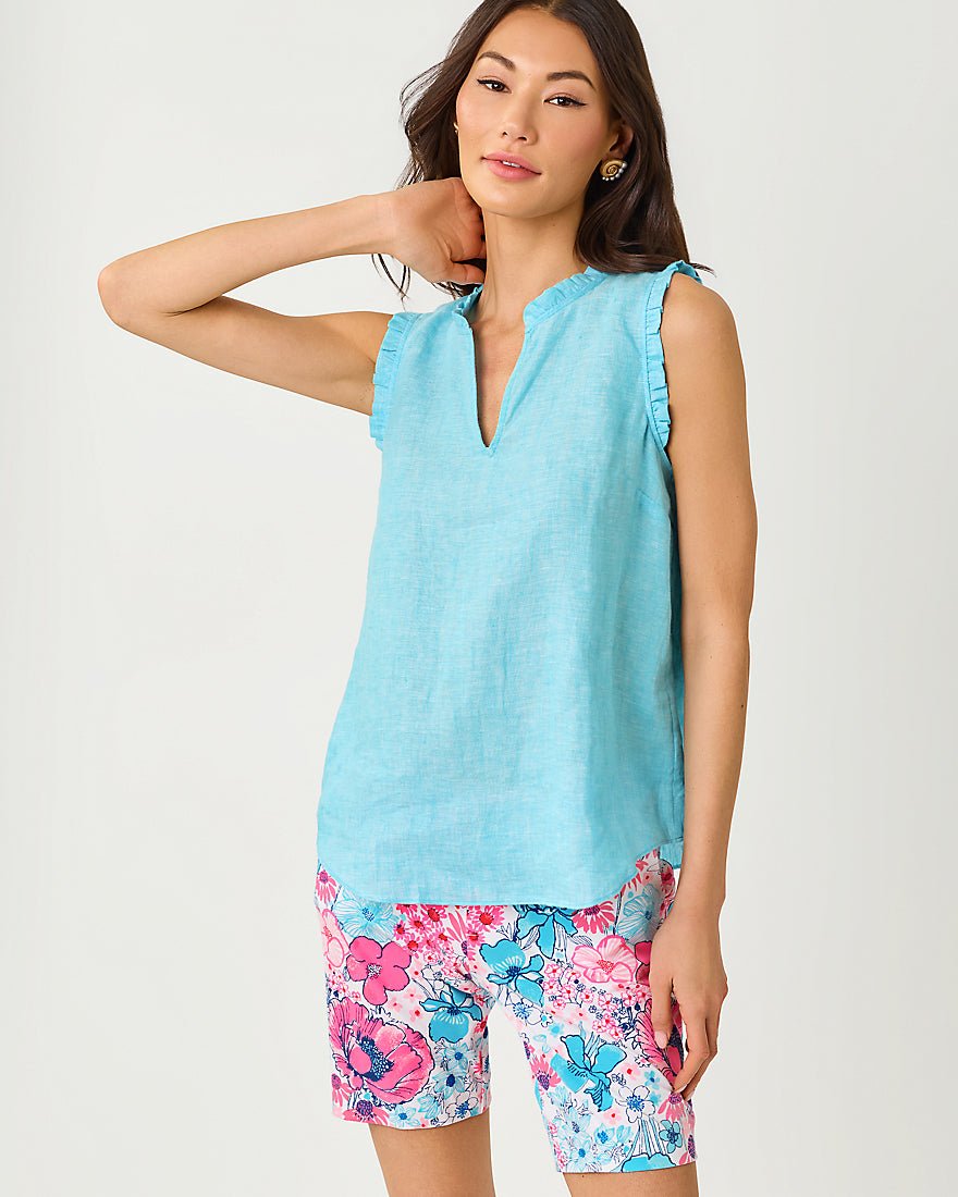 Lilly Pulitzer - Kavalla Sleeveless Ruffle Top - Capri Blue X Resort White