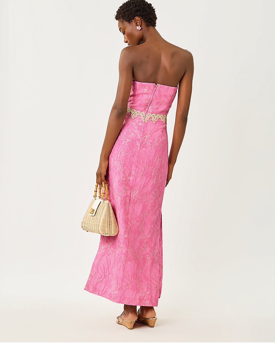 Lilly Pulitzer - Kristella Maxi Dress - Conch Shell Pink Glitter Crinkle Brocade