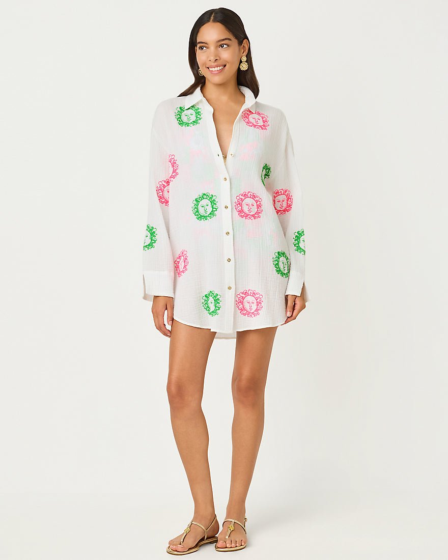Lilly Pulitzer - Kwitney Embroidered Long Sleeve Coverup - Resort White Fleur De Lilly