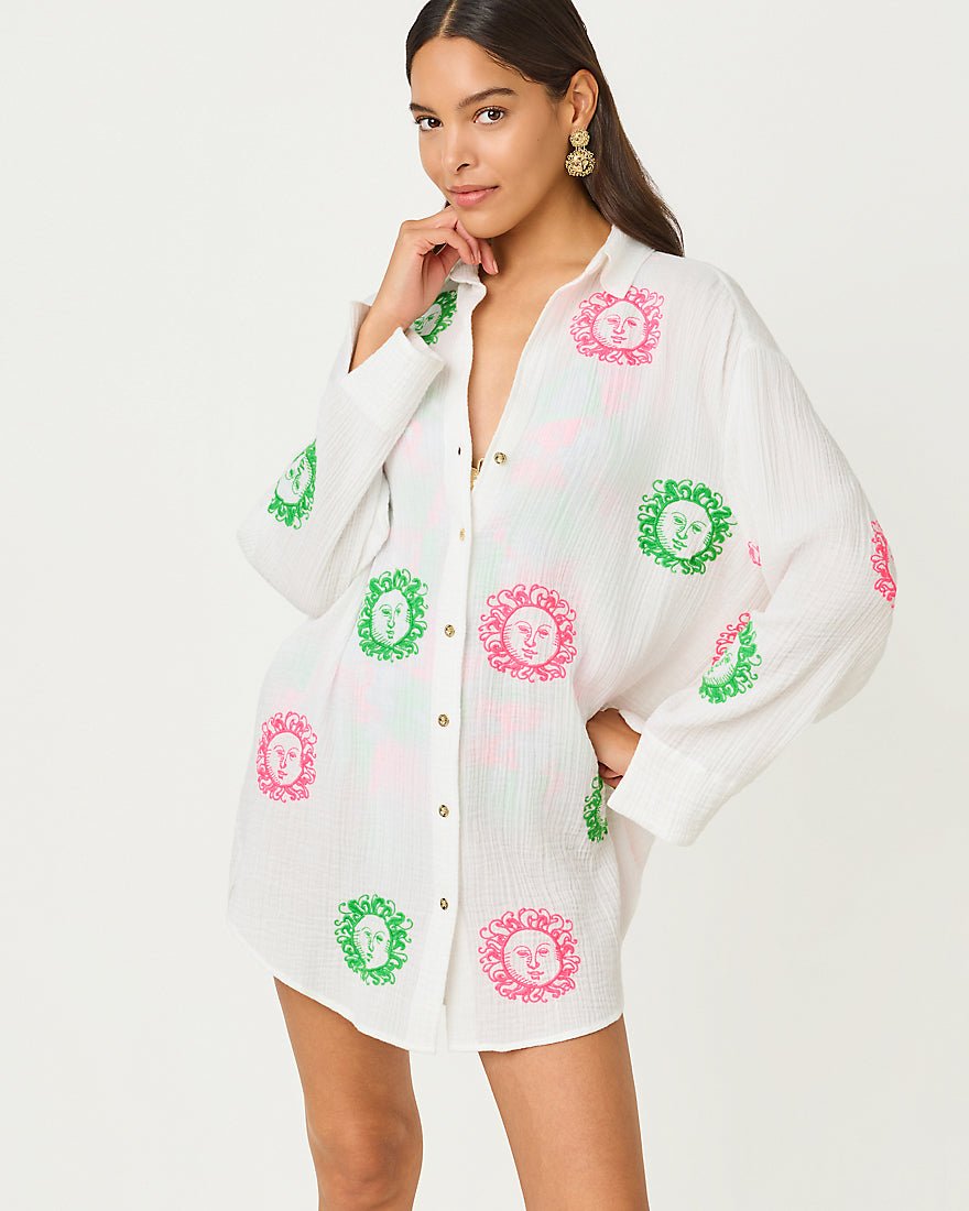 Lilly Pulitzer - Kwitney Embroidered Long Sleeve Coverup - Resort White Fleur De Lilly